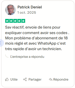 Avis client sur un service d’assistance rapide et professionnel, avec résolution efficace des problèmes techniques.